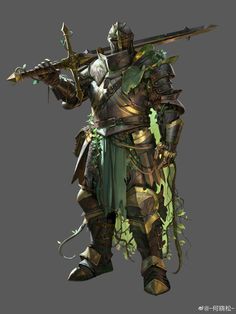 Dnd Eladrin Paladin, Forest Knight Fantasy Art, Strixhaven Character, Nature Paladin, Green Knight Art, Swamp Druid, Forest Knight, Reference Board, Green Knight