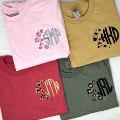 Choose from a variety of different colors! Gildan brand shirts are used.  Please specify initials, colors needed and monogram style preferred in notes when placing your order. Casual Cotton Monogram T-shirt, Gender Reveal Shirts, Cricut Monogram, Monogram T Shirts, Monogram Shirts, Embroidered Monogram, Shirt Embroidery, Monogram Styles, Branded Shirts