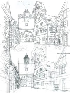 some buildings are drawn in pencil on paper, and it looks like they have been built into