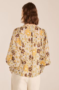 Fresh blooms in jadeite and golden yellow complement the feminine, smock-trimmed sleeves on this slightly sheer, floaty voile blouse. Flower Tie, Pleated Sleeves, Bright Spring, Tie Front Blouse, Passion Flower, Rebecca Taylor, Ruffle Trim, Smocking, Floral Tops