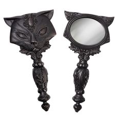 8.5 Black Sacred Cat Hand Mirror - Magick Magick.com Gothic Mirror, Alchemy Gothic, Cat Hand, Small Vanity, Handheld Mirror, Goth Home, Goth Home Decor, Sparks Joy, Gothic Decor