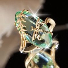 Emerald Birthstone Ring, Dragonfly Ring, Bijoux Art Nouveau, Emerald Birthstone, Sopot, Party Rings, Zircon Ring, Deco Jewelry, Rings For Girls