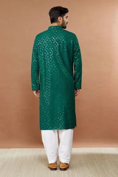 Shop for Aham-Vayam Green Cotton Utsav Embroidered Kurta And Patiala Set for Men Online at Aza Fashions Anarkali Sherwani With Mirror Work For Festivals, Festive Anarkali Sherwani With Chikankari Embroidery, Anarkali Sherwani With Mirror Work For Diwali, Festive Semi-stitched Sherwani With Gota Work, Festive Anarkali Sherwani With Straight Kurta, Festive Unstitched Sherwani With Gota Work, Designer Zari Work Straight Kurta, Designer Straight Kurta With Zari Work, Festive Semi-stitched Kurta With Chikankari Embroidery