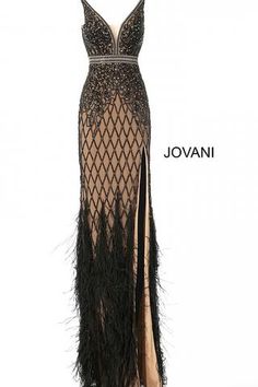 Jovani 55796 v neckline embellished prom dress with feather skirt – Glass Slipper Formals Feather Prom Dress, Jovani Dress, Fitted Gowns, Fitted Prom Dresses, Jovani Prom, Feather Skirt, Prom Long, Jovani Dresses, Unique Prom Dresses