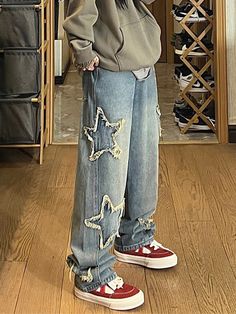 Vintage Boyfriend Jeans, Preppy Fabric, Star Patches, Street Y2k, Jeans Brown, Jeans Online, Pop Punk, Mode Inspo