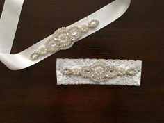 A white rhinestones & pearls baptism headband & sash Instagram Baby