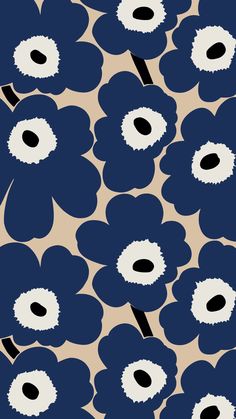 an image of blue and white flowers on a beige background with black dots in the center