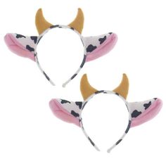 2 pairs of cow ears with horns on them