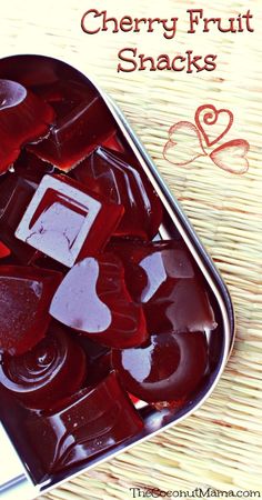 a chocolate tray filled with heart shaped fruit snacks