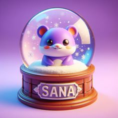 there is a snow globe with a small bear in it that says sana on the front