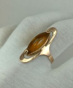 USSR Vintage Original Rose Gold Ring with Natural Baltic Amber 583 14K Riga 1978 | eBay Modernist Hallmarked 14k Gold Jewelry, Modernist 14k Gold Formal Ring, Formal Rose Gold Cabochon Ring, Collectible 14k Rose Gold Rings, Modernist 14k Gold Hallmarked Rings, Hallmarked Modernist Yellow Gold Jewelry, Modernist Hallmarked Yellow Gold Jewelry, Gold Marquise Rings Hallmarked, Art Deco Gold Cabochon Ring