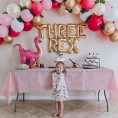 Three Rex Birthday Party Girl, 3rd Birthday Party For Girls, Third Birthday Girl, Dinosaur Themed Birthday Party, Baby Birthday Themes, 3rd Birthday Party, Dino Birthday Party