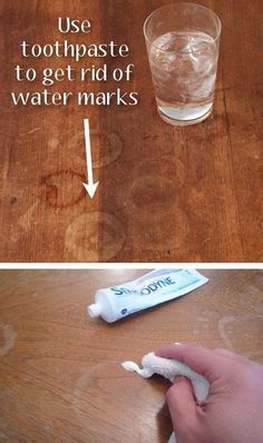 an image of toothpaste being used to get rid of water marks