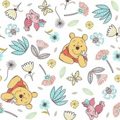 winnie the pooh wallpaper with flowers and butterflies