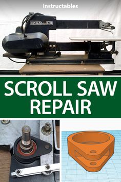 the instructions for how to make a scroll saw repair book cover with pictures of various tools