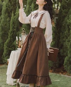 Magical School, Gaun Abad Pertengahan, Cottagecore Outfit, Steampunk Skirt, Dark Academia Clothing, Cottagecore Clothes, Cottagecore Outfits, Old Fashion Dresses, Long Midi