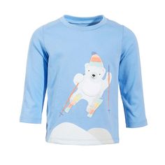 Bring Some Smiles To His Snow Days With The Adorable Skiing Polar Bear Featured At The Front Of This Soft Cotton T-Shirt From First Impressions. Crewneck Graphic Print With Appliqu Accents At Front Created For Macys 100% Cotton Machine Washable Imported Blue Cartoon Print Tops For Playtime, Playful Light Blue Crew Neck Top, Playful Long Sleeve Blue T-shirt, Playful Light Blue Top With Cartoon Print, Playful Light Blue Cartoon Print Top, Blue Winter Playwear Tops, Playful Blue Tops For Winter, Fun Blue Tops For Winter, Playful Light Blue Tops For Playtime