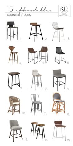 the different chairs and stools are shown in this graphic style, including one for each chair