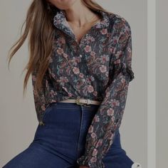 New With Tags. Floral. Longsleeve. Lita Storm Flowers. Button Front. Ruffle Sleeve. Size Xxs. Anthropologie. Also Size 32 Spring Floral Print Button-up Blouse, Chic Collared Floral Print Top, Feminine Floral Print Button-up Blouse, Chic Floral Print Button-up Blouse, Feminine Fall Blouse With Button Closure, Feminine Fall Tops With Button Closure, Fitted Casual Blouse With Floral Print, Spring Floral Print Button-up Top, Chic Floral Print Long Sleeve Blouse