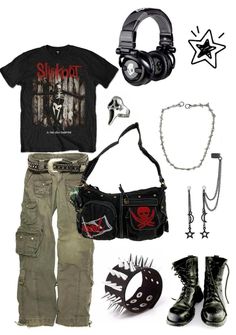 Cool Outfit Ideas Edgy, Tomboy Emo Outfits, Drainer Core Outfits, Punk Outfits Aesthetic, Metal Head Outfits, Punk Outfit Ideas, Punk Fashion Aesthetic, Punk Aesthetic Outfit, Punk Fits