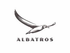 a bird flying with the word albatros in it's center and an image of