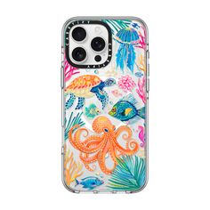 an iphone case with an octopus and sea creatures on it