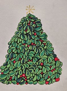 a drawing of a christmas tree with berries on it