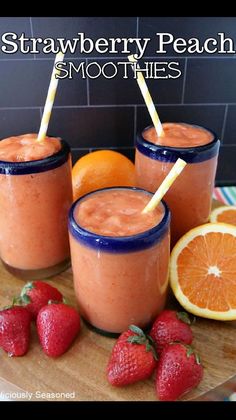 strawberry peach smoothies with strawberries and oranges