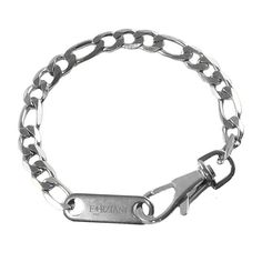 Inspired by the classic Figaro chain, Exalt is an impactful bracelet featuring a special oversized clasp with logo bar and Diamond Cut Links in stainless steel. A standard staple for any male wardrobe, Exalt features an Ion polished finish and is guaranteed to last a lifetime. For max style, wear Exalt with a leather jacket and layered with other bracelets. 8mm wide Chain Bracelet 7.5" 8" and 8.5" length choices 316L Stainless Steel Lead, Rust and Tarnish Free Sleek luxury gift box included Nick Modern Oval Link Chain Bracelet With Bracelet Strap, Classic Silver Name Bracelet With Bracelet Strap, Classic Silver Name Bracelet With Strap, Modern Chain Bracelet With Oval Links, Silver Chain Link Bracelet For Everyday, Modern Cuban Link Bracelet With Adjustable Chain, Trendy Link Bracelets With Silver Chain, Trendy Silver Link Chain Bracelet, Trendy Silver Chain Link Bracelet