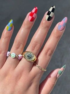 68 aesthetic Y2K Nails designs you cannot get enough of Mesmerizing Nails, Do It Yourself Nails, Lights Lacquer, Checkered Nails, Colorful Nails, Fire Nails, Pretty Acrylic Nails, Chic Nails