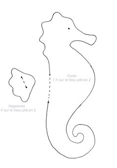 a drawing of a sea horse with its tail extended and the outlines drawn out