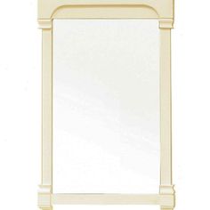 a white mirror with an arch shaped frame on the top and bottom edge, against a white background