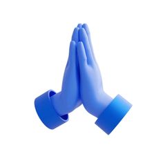 two blue gloves are folded in the shape of hands, with one hand on top of another