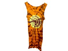 "Vintage 90s tank top in orange and brown tie dye.  DETAILS Best fits: Labelled  size S/M Condition: Good vintage Material: Cotton  Tag : Lucky Made in USA  MEASUREMENTS Taken from seam to seam while the garment is lying flat. Double the armpit, waist, and hips. Length from Top: 26\" Armpit to Armpit: 13-18\" Waist: 13-18\"" Fitted Orange Summer Vest, Fitted Orange Vest For Summer, Brown Cotton Tank Top For Summer, Summer Brown Cotton Tank Top, Brown Cotton Summer Tank Top, Fitted Orange Casual Vest, Fitted Casual Orange Vest, Casual Fitted Orange Vest, Casual Orange Vest