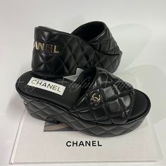 Chanel Cruise 2023 Black Quilted Leather Cc Logo Mules Slides Sandals. Size 39 Will Come I Original Box Chanel Cruise 2023, Cruise 2023, Shoes Chanel, Chanel Cruise, Slides Sandals, Black Quilt, Cc Logo, Chanel Shoes, Quilted Leather