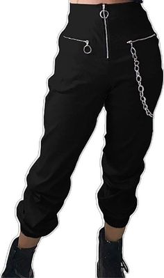 Emo Streetwear Bottoms With Pockets, Emo Style Bottoms With Pockets For Streetwear, Grunge Cargo Pants For Streetwear, Emo Style Pants With Pockets For Concert, Emo Pants With Pockets For Concert, Edgy Streetwear Bottoms With Zipper Closure, Edgy Streetwear Pants With Zipper Closure, Edgy Pants With Zipper Closure For Streetwear, Black Y2k Parachute Pants