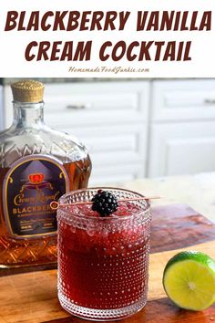 blackberry vanilla ice cream cocktail with blackberries and lime