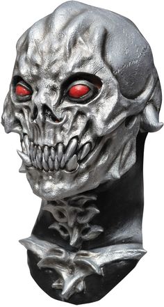 Full Over-The-Head Latex Mask Of Warrior-Look Skull With Red Eyes, Silver Look, And Horns. One Size Fits Most. Halloween Costume Mask, Horror Masks, Scary Mask, Zombie Costume, Head Mask, Party Mode, Skull Artwork, Skull Mask, Red Skull