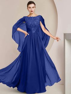 A-Line/Princess Scoop Floor-Length Mother of the Bride Dresses - Mondressy Peacock Color, Quality Dresses, Royal Blue Color, Dresses 2024, Taupe Color, Bride Dresses, Mother Of The Groom