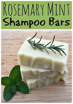 rosemary mint shampoo bars are stacked on top of each other