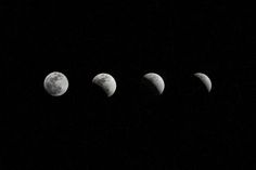 five phases of the moon are shown in this black and white photo, with only one half visible