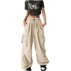 Womens Cargo Pants Baggy High Waisted Sweatpants Casual Wide Leg Pants Fashion Streetwear Y2K Jogger Pants with Pockets Women's casual pant comfort and versatility with these elastic drawstring pants. Crafted with high-quality materials, these trousers offer a relaxed, stretchy fit that moves with you effortlessly. The breathable fabric keeps you cool and dry, making them perfect for lounging, holidays, or casual outings. With a high-waisted, mid-rise design and straight-leg silhouette, these pa Beige Hose, Y2k Halloween, Girls Streetwear, Casual Slacks, Women Cargo Pants, Baggy Cargo Pants, Womens Wide Leg Pants, Cotton Linen Pants, Cardigan Sweaters