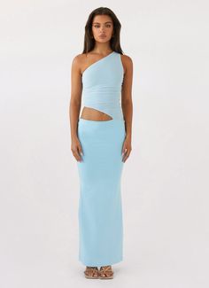 Blue Ruched Elastane Dress, Blue Elastane Midi Dress For Night Out, Stretch Evening Dress With Cut-out Waist, Evening Stretch Dress With Cut-out Waist, Fitted Cutout Maxi Dress For Prom, Spring Maxi Dress With Cut-out Waist, Spring Maxi Dress With Cut-out Waist And Fitted Style, Spring Fitted Maxi Dress With Cut-out Waist, Summer Bodycon Dress With Cut-out Waist