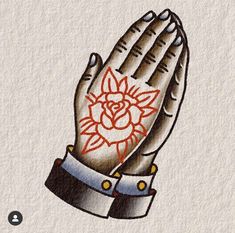 a drawing of a hand with a rose on it