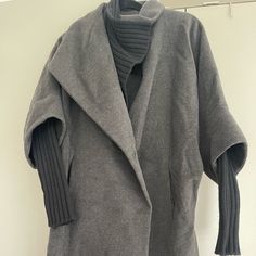 Excellent Condition Fits Like A Small Modern Winter Cape Outerwear, Modern Gray Long Sleeve Outerwear, Oversized Gray Cape For Fall, Modern Gray Outerwear For Fall, Gray Winter Cape Outerwear, Gray Winter Cape, Gray Cape For Fall Season, Oversized Gray Cape Outerwear, Gray Oversized Cape Outerwear