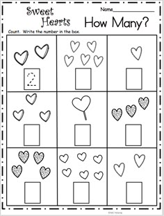 printable worksheet for valentine's day with hearts and squares on it