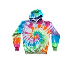 CHANGING SUPPLIER, SO HOODIE MAY HAVE STRINGS! <3 All of my tie dye us handmade and made to order! If you like your sweatshirts a bit roomier, size up! This is an example of what you'll be getting. (The way these hoodies are made, there are some that come out with a white speckly look. Still a very cool hoodie, but if that's not a risk you want to take, my crewnecks do not do this!) All my products are soaked in soda ash before dyeing, that makes sure the colors won't fade over time. I combin Casual Rainbow Hoodie For Streetwear, Outdoor Multicolor Cotton Hoodie, Multicolor Hoodie With Drawstring For Outdoor, Sporty Tie-dye Hooded Hoodie, Sporty Tie Dye Hooded Hoodie, Tie Dye Hoodie With Drawstring Hood And Crew Neck, Sporty Cotton Tie-dye Hoodie, Tie Dye Crew Neck Hoodie With Drawstring, Multicolor Hand Dyed Hooded Hoodie