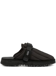 black quilted tonal design backless slip-on style logo patch to the side front touch-strap fastening round toe ridged rubber sole When buying this unisex item, keep in mind that it is graded in standard men's sizing. Fur Sliders, Toe Slippers, Slippers Black, Suede Slippers, Faux Fur Slippers, Textile Logo, Brown Leather Sandals, Fur Slippers, Black Quilt