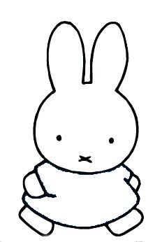 a black and white drawing of a rabbit sitting on the ground with its arms crossed