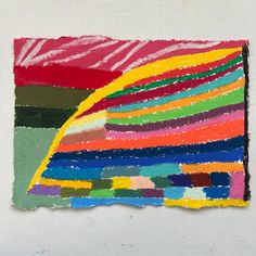 an abstract painting with multicolored lines on white paper